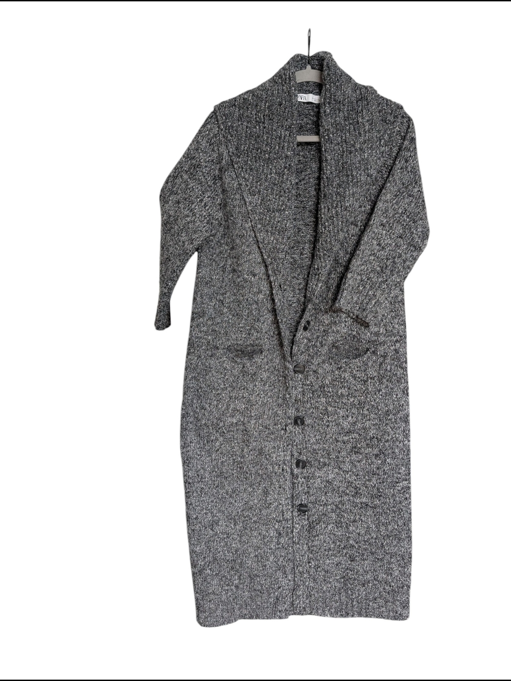 Zara Floor Length Grey Knit Cardigan Sweater Small